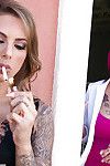 Latina pornstar Juelz Ventura and Anna Bell Peaks have 3some on office desk