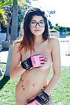 Babe in glasses Ava Taylor shows her sporty shame on camera!