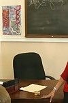 Big titted MILF teacher Gina Lynn bent on her table and banged hard