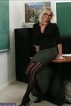 Blond teacher in stockings Britannie Lane brings out her MILF tits