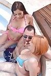 Euro chicks Lola Fauve and Sophia Laure shed bikinis for 3some sex in pool