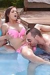 Euro chicks Lola Fauve and Sophia Laure shed bikinis for 3some sex in pool