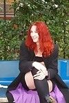 Red haired amateur monica plays with her sweet pussy outdoors in