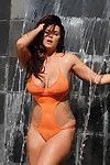 alison tyler strips sheer orange bodysuit bikini in waterfall