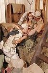 Gorgeous milf Sophie Lynx fucked by two guys in camouflage uniform