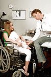 Wheelchair bound Megan Reece giving doctor footjob after cunnilingus