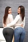 Fully clothed lesbians strip jeans to eat bare ass & lick bald pussy