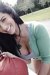 Busty amateur girlfriend Bella Reese shows her big melons outdoor