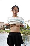 Adorable Asian babe Saki Kishima showcasing her amazing curves outdoors