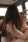 Bosomy slut gives a blowjob with ball licking and gets screwed in the car