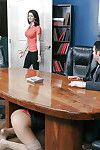 Busty blonde secretary Olivia Austin takes cumshot in mouth in office