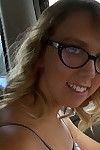 Beauty in glasses Chase is talking and playing with her nipples