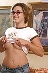 Foxy teen with adorable smile and pierced belly button takes off her clothes