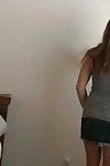Ample-breasted amateur stripping and rubbing her clit on the bed