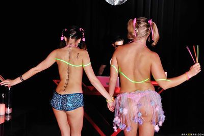 Lecherous party hotties have a fervent threesome with a well-hung dj