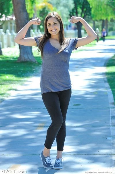 Girl next door in yoga pants flashing nice tits in public park and on road