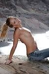 Cute pornstar babe takes off her jeans and shows her sexy body outdoor