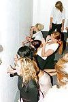 Seductive gals are into cock sucking contest at the drunk party