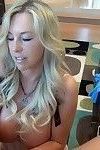 Bosomy blonde wife sucks a swollen cock and gives a sensual handjob
