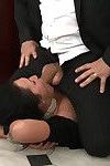 Hot secretary is taken down and bound by her boss who invites his friends to fuc