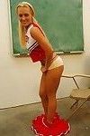 Nasty cheerleader Jamey James stripping and exposing her bare feet