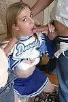 Slutty cheerleader gets her mouth full of hot cum after a fervent threesome