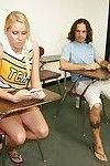 Lustful cheerleader with pigtail gets tricked into handjob action