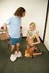 Lustful cheerleader with pigtail gets tricked into handjob action