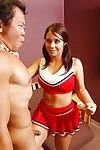 Hot ass cheerleader tortures a swollen cock and gives a blowjob