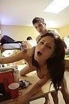 Lustful coeds enjoy a fervent groupsex with hung lads in the dorm room