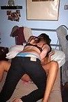 Salacious coeds with sexy asses have some group fun in the dorm room