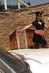 Sexy lady cop Gabriella May gangbanged by three horny studs outdoor