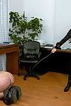 Filthy femdom in glasses Gina Killmer torturing her naked male pet