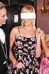 Blindfolded blond Hayden Hawkens gets surprising lesbian pussy lick