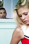 Blonde cheerleader Scarlet Red gets ass cheeks squeezed and cunt banged