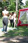 Stunning coeds with sexy bodies enjoy a hardcore groupsex outdoor