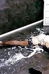Dirty blonde getting body bathed in cum in messy gloryhole suck and fuck
