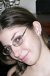 Amateur brunette freckled face teen wearing glasses