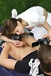 Teen sucking cock and fucked outdoors