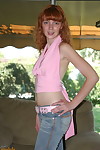 Pale redhead Marie Mc Cray removes floral panties before showing her pink twat
