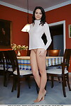 Leggy teen beauty Ardelia A proudly displays her perfect pussy on dining table