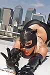 Stupendous pornstar in catwoman outfit performs a milky strip scene