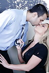 Blonde office whore Ahryan Astyn cock sucking and cum swallow in POV