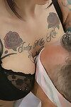 Hot tattooed Anna Bell Peaks gets her pierced round big tits covered in cum