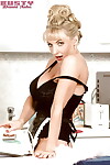Nylon and garter clad MILF Danni Ashe unleashing massive tits in kitchen
