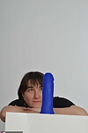 Amateur slut with saggy boobs riding a big blue dildo so damn good