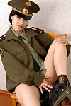 Korean amateur Elena stripping off military uniform to pose nude