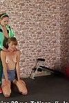 Fleshy trainer exercises a slim girl in sex sports