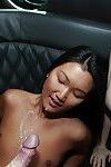 Asian party girl sucks off big cock in car for cumshot and cash