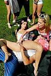 Kinky pornstars are into hardcore sex party with friends outdoor